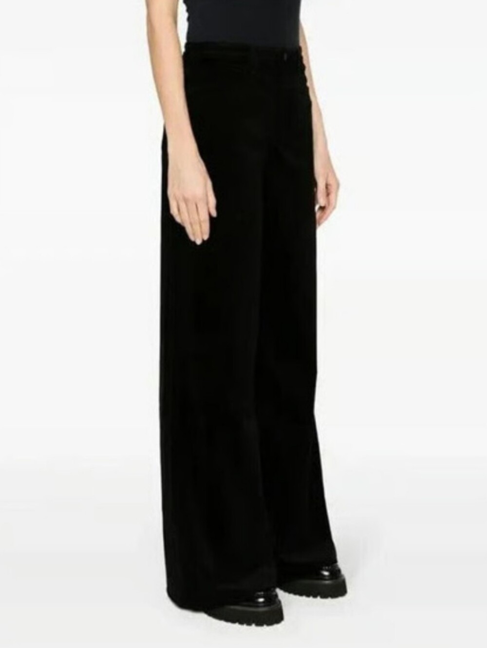 L'AGENCE MAGHRA Black Wide-Leg Velvet Trousers 33 By 33 Inseam Very Stretchy